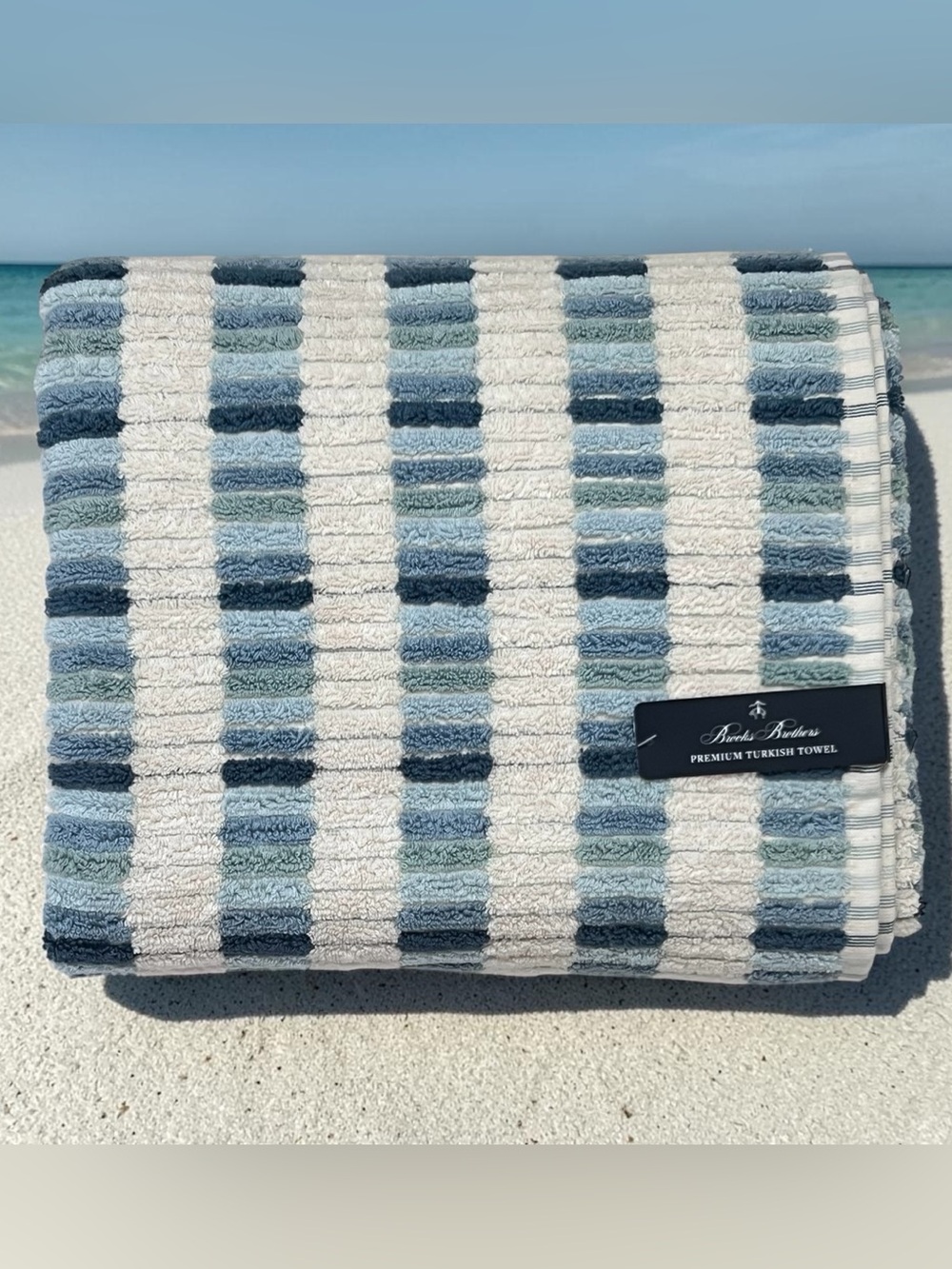 Brooks Brothers Premium Turkish BATH Towel Ocean Blue Tiles 30 x 54 Cotton